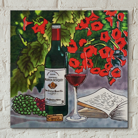 Red Wine & Flowers Decorative Ceramic Tile by Blossom & Bows