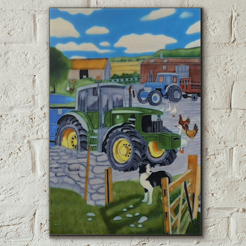 John Deere Tractor on the Farm Decorative Ceramic Tile