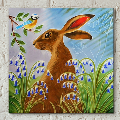 Hare & Bluebells Decorative Ceramic Tile by Judith Yates