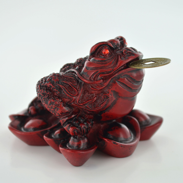 Medium Red Resin Money Toad Lucky Ornament Feng Shui