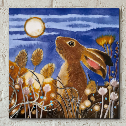 Misty Moon Hare by Judith Yates Ceramic Picture Tile Wall Decor Pipelined Art