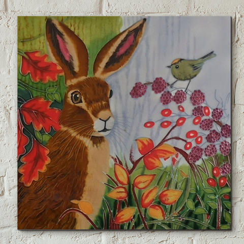 Autumn Berry Hare By Judith Yates- 8x8 inches