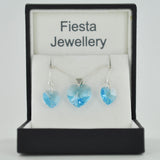 Sterling Silver Crystal Heart Earrings & Necklace Set - 12 Colours - Prezents.com