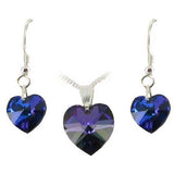 Sterling Silver Crystal Heart Earrings & Necklace Set - 12 Colours - Prezents.com