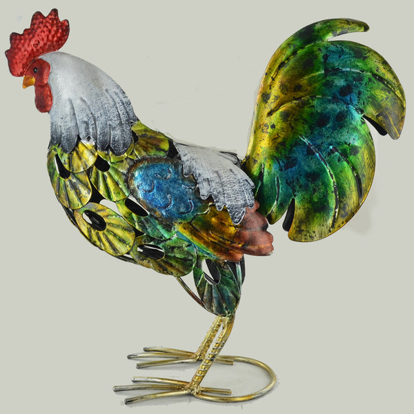 Colourful Rooster Metal Sculpture - Prezents.com