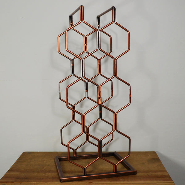 Hexagonal 9 Bottle Copper Metal Wine Rack