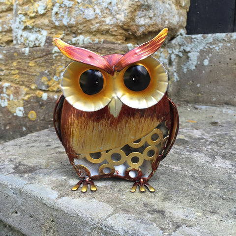 Golden Brown Baby Owl Metal Sculpture - Prezents.com
