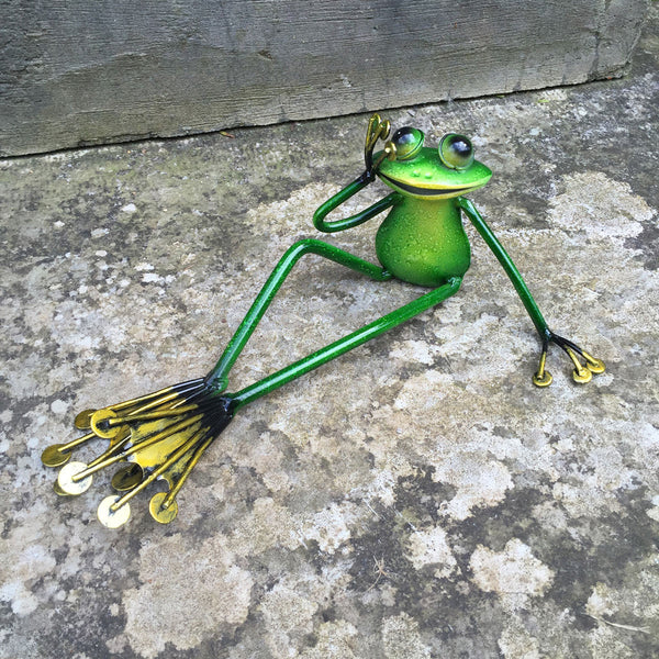 Shelf Sitting Green Frog Metal Sculpture - Prezents.com