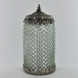 Moroccan Style Tall Silver Glass LED Lantern