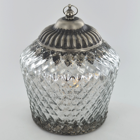 LED Silver Moroccan Style Glass Battery Powered Lantern Home Decor Christmas 24489
