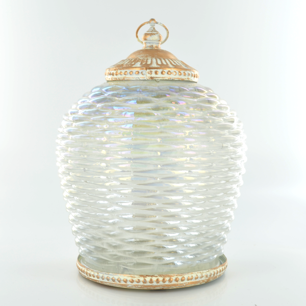 LED White Iridescent Moroccan Style Glass Battery Powered Lantern Home Decor Christmas 24492