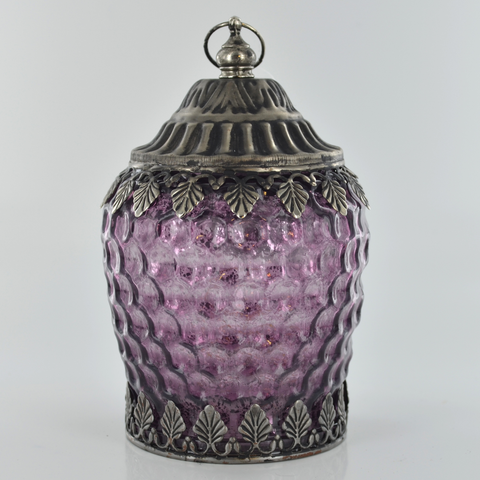 LED Purple Moroccan Style Glass Battery Powered Lantern Home Decor Christmas 24501