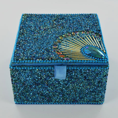 Peacock Square Trinket Box- Blue - Prezents.com