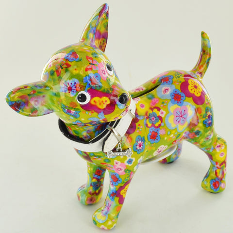 Pomme Pidou Pippa the Chihuahua Animal Money Bank - Green Floral - Prezents.com