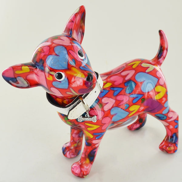 Pomme Pidou Pippa the Chihuahua Animal Money Bank - Red Hearts - Prezents.com