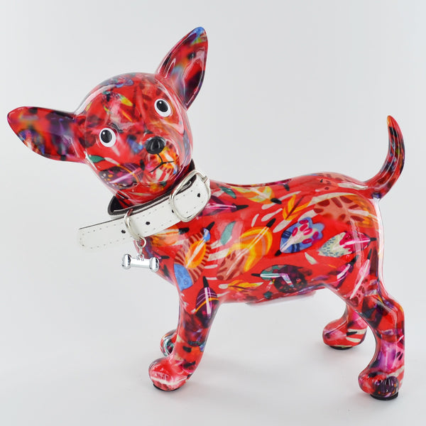 Pomme Pidou Pippa the Chihuahua Animal Money Bank - Red Leaves