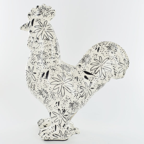 Pomme Pidou Edison the Rooster Animal Euro Money Bank - Black and White Flowers - Prezents.com