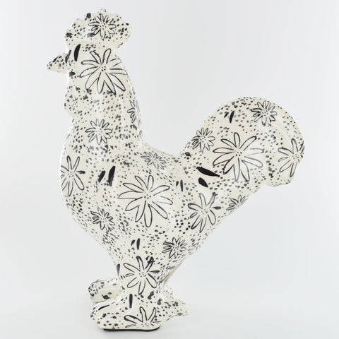 Pomme Pidou Edison the Rooster Animal Euro Money Bank - Black and White Flowers - Prezents.com