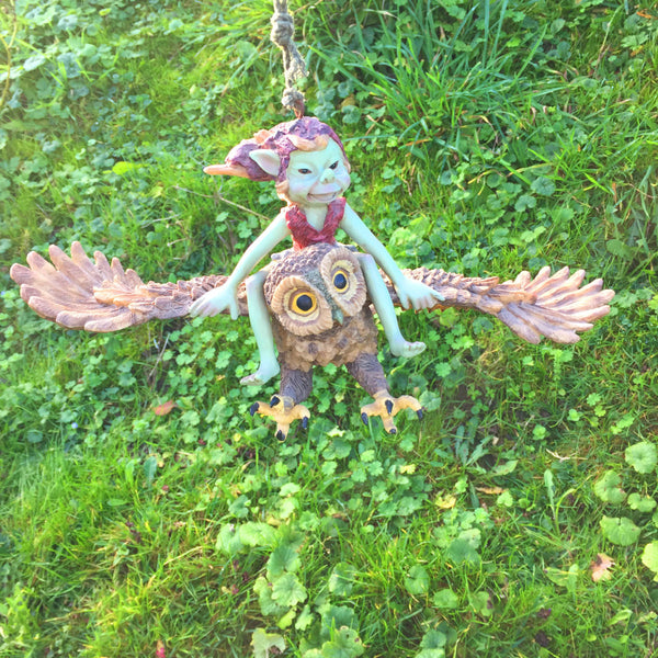 Pixie Flying an Owl Sculpture by Tony Fisher - Prezents.com