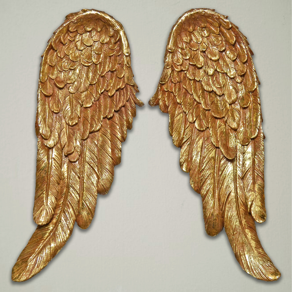 Pair of Gold Wall Hanging Feathered Angel Wings Decorative Wall Plaques