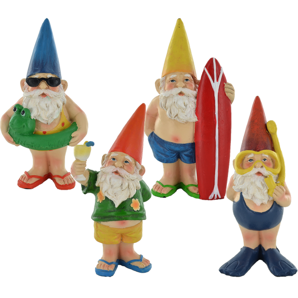 Gnomes - Set Of Four Summer Gnomes Fantasy Figure Garden Ornament Home Decor Elf Joke Present Novelty Gift Comical