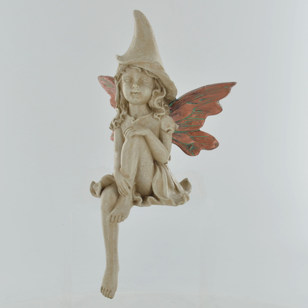 Forest Fairy Shelf Sitter Copper Winged White Sculpture Figurine Art Deco Girl Garden Home Decor Gift
