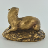 Bronze Effect Otter on Rock Home Decor Ornament Countryside wildlife Sculpture Gift
