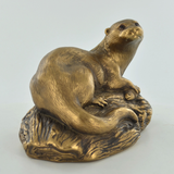 Bronze Effect Otter on Rock Home Decor Ornament Countryside wildlife Sculpture Gift