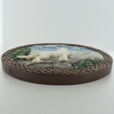 White Wolf On Mountain Howling Into Moon Round Plaque