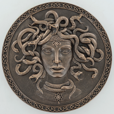 Bronze Effect Medusa Head Full Of Snakes On Round Plaque