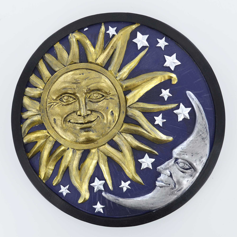 Sun, Moon & Stars Smiling On Round Hanging Plaque
