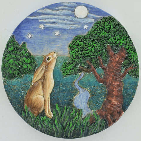 Set of 2 Moongazing Hare Plaque/Stepping Stone