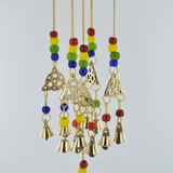 Triquetra Coloured Beads Brass Windchime - Celtic Symbol Hanging Chime