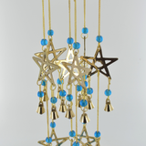 Pentagram Blue Beads Brass Windchime - Celtic Symbol Hanging Chime