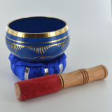 Flower of Life - Blue Metal Singing Bowl With Cushion & Mallet H6cm