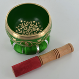 Tree of Life - Green Metal Singing Bowl With Cushion & Mallet H6cm
