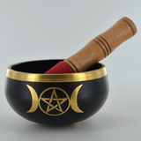 Triple Moon - Black & Gold Metal Singing Bowl With Mallet H6cm