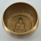 Embossed Buddha - Gold Metal Singing Bowl With Mallet H6cm