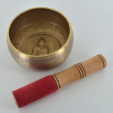 Embossed Buddha - Gold Metal Singing Bowl With Mallet H6cm