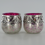Silver & Pink Glass & Brass Speckled Votive Tea Light Holder - Set of 2