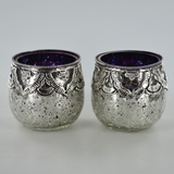 Silver & Purple Glass & Brass Speckled Votive Tea Light Holder - Set of 2