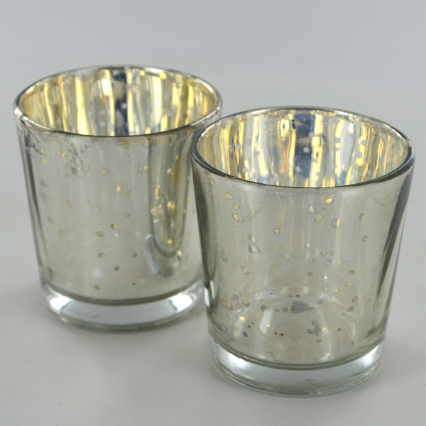 Silver Glass Speckled Votive Tea Light Holder - Set of 2