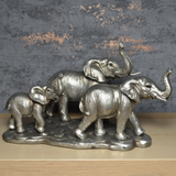 Elephant Family of Three Silver Sculpture