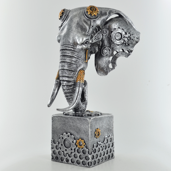 Silver Steampunk Style Elephant Head Ornament Home Decor Wildlife Sculpture Kingdom Gift Idea