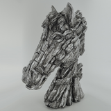 Silver Horse Head Driftwood Style Ornament Home Decor Medium Equestrian