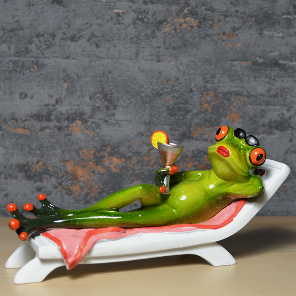 Comical Frogs - Cocktail on Deck Chair
