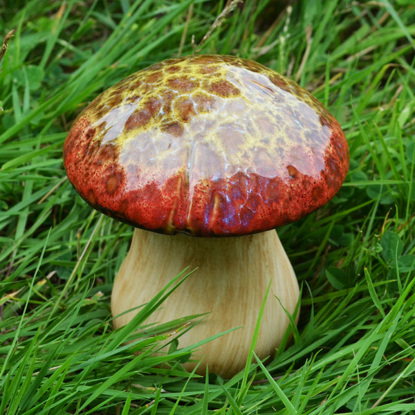 Rounded Red & Green Ceramic Toadstool for the Garden - Prezents.com