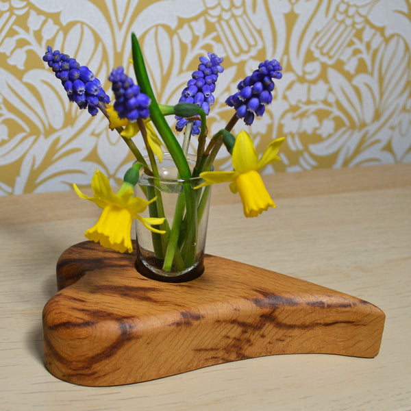 Heart Shaped Handmade Tiger Oak Wooden Budvase - Prezents.com